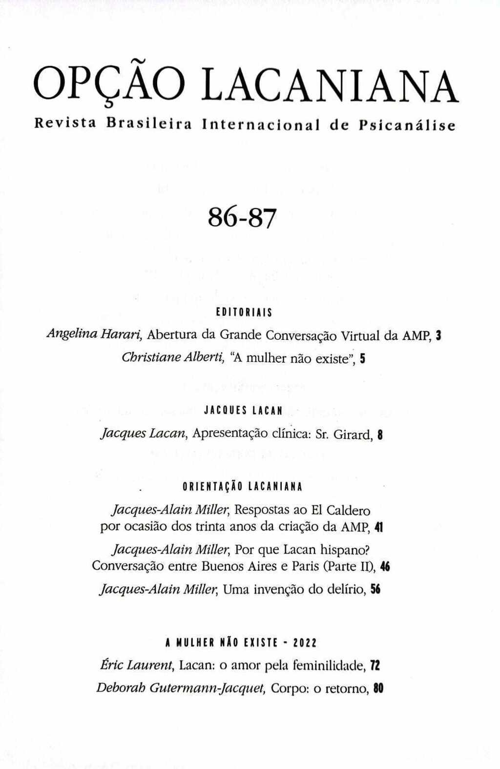 Imagem de OPÇÃO LACANIANA 86/87